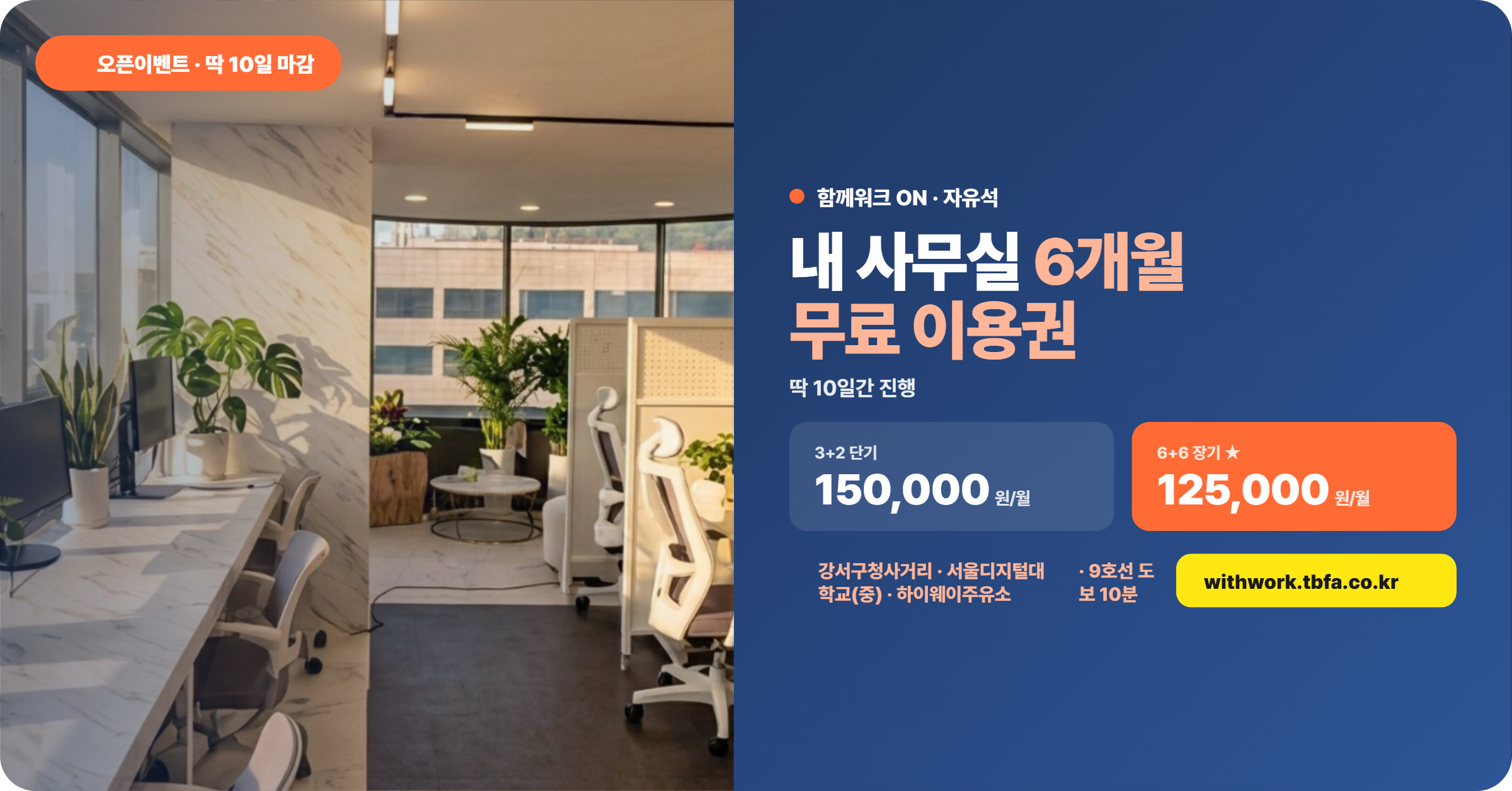 오픈기념 6+6·3+2 — 6개월 결제 시 6개월 무료 이벤트 포스터
